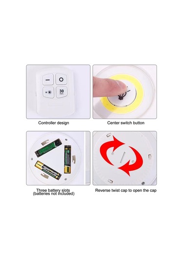 Dianziye 3'lü Cob Duyarlı Tıklama Lambası, Uzaktan Kumanda, 30 Dakika Gecikmeli Kapatma, Yarı Ve Tam Parlaklık, Islak Işık Pil Dahil Değil