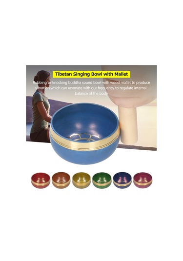 Vkemall Tibet Şarkı Kasesi Seti Buda Ses Kasesi Ve Ahşap Tokmak Charka Kasesi -koyu Mavi