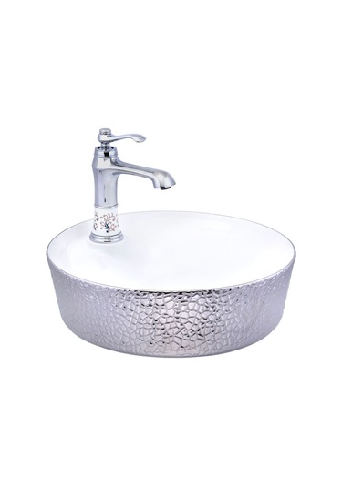 İsaoğlu Yapı Çanak Lavabo Beyaz Gri Yuvarlak Çanak Lavabo Banyo Seramik Lavabo 43x43 Armatür Hariçtir Beyaz