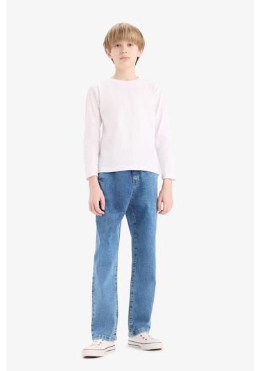 DeFacto Erkek Çocuk Straight Fit Esnek Bantlı Paça Jean Pantolon E1051A825SPNM28