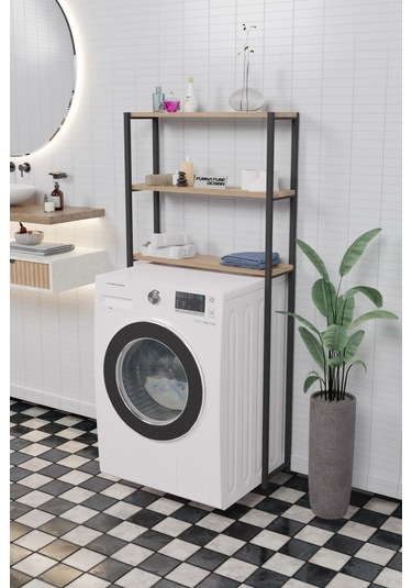 Çamaşır Makinesi Üstü Düzenleyici Raf Banyo Dolabı Rafı Çam