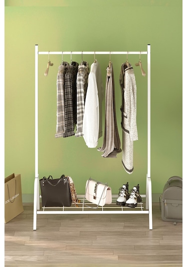 Bofigo Konfeksiyon Askısı Ayaklı Askılık Elbise Askılığı Raflı Askılık Venüs Beyaz