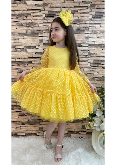 Mnk Baby & Kids Katkat Prenses Dantel Tokalı Kız Çocuk Elbise Sarı