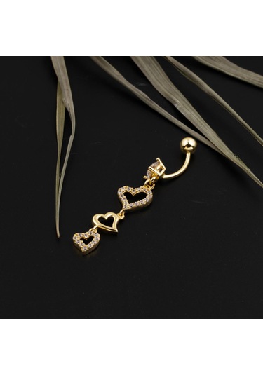 Bilezikci Kalp Sallantılı 14 Ayar Altın Göbek Piercing Sarı