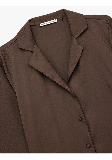 Koton Rahat Kalıp Uzun Kollu Gömlek Yaka Saten Pijama Üstü Kahverengi 6wlk50027mw Kahve