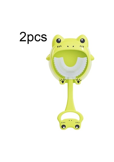 Sones S8 2 Adet Çocuk Karikatür Hayvan Manuel U Şeklinde Silikon Diş Fırçası 2-12 Yaş Arası Yeşil Kurbağa