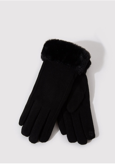Mavi - Suni Kürk Detaylı Siyah Eldiven 1911768-900 Siyah