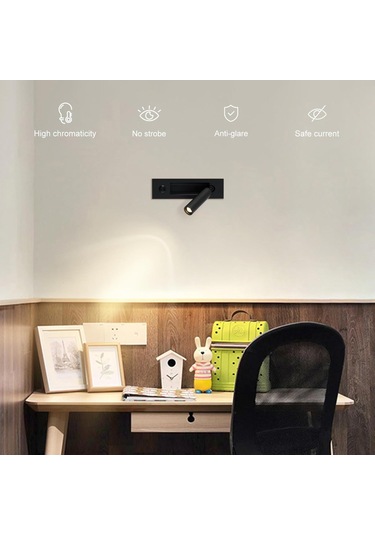 Ximistore9 Yatak Odası Okuma Işığı: Ayarlanabilir Kollü Led Duvar Lambası - Göz Koruyucu Yumuşak Işık, Modern Dekoratif Tasarım Siyah