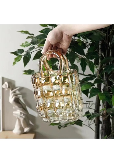 Morponi Dekoratif Çanta Şeklinde Cam Vazo Amber 1 Adet Amber