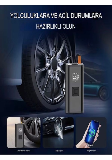 150 Psı Şarjlı Hava Kompresörü 4500mah Lcd Ekranlı Taşınabilir