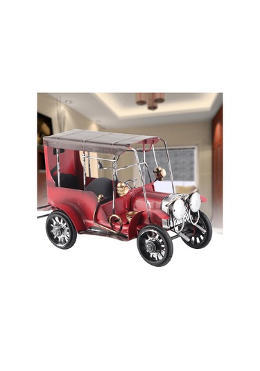 Kangvka Kırmızı Gümüş Teneke Retro Araba Modeli - Ev Dekorasyonu, Hediye, Nostaljik Masaüstü Aksesuarı