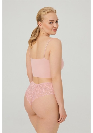 Dantelli Tül Detaylı Büyük Beden Kadın Brezilya 3'lü Paket Külot 550331209 Çok Renkli