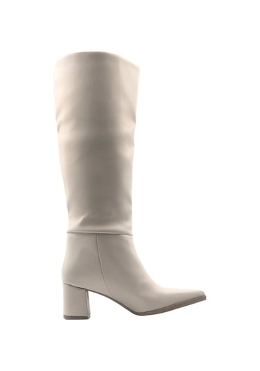 Melen Shoes Elegia Bej Suni Deri Rahat Kadın Topuklu Çizme Bej