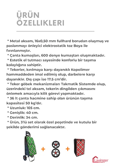 Pazar Arabası Plus Avantajlı 3' Lü Set Pazar Arabası + Yedek Tekeri + Yedek Çantası. Yeşil