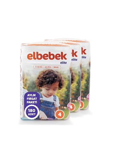 Elbebek Elite Bebek Bezi 4 Numara Maxi Fırsat Paketi 180 Adet 3'lü