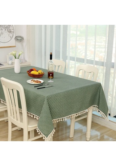 Bez Pamuk Yemek Masa Örtüsü Dekorasyon Bezi, Boyut: 140x200cm Mavi Noktalar Çok Renkli