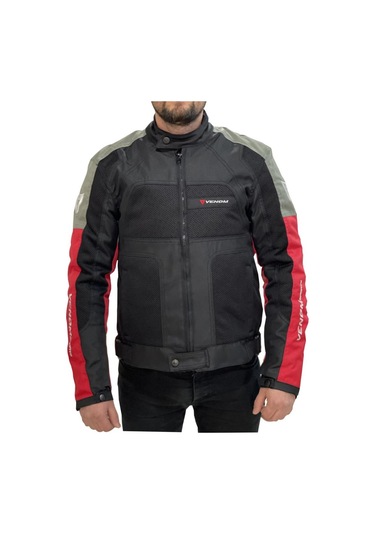 Venom Dynamic 4 Mevsim Siyah Gri Kırmızı Motosiklet Montu