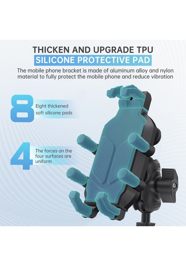 Tenfowee Motorsiklet İçin Cnc Aynalı Ayarlanabilir 8 Kollu Telefon Tutucu - Çalınma Önleyici Ve Titreşim Azaltıcı Siyah
