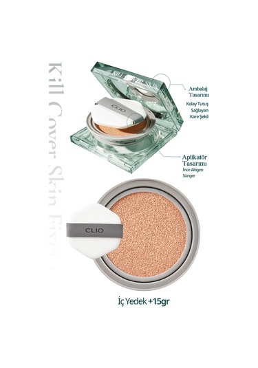Kalıcı, Mat Cushion Fondöten Clıo Kill Cover Skin Fixer Cushion + Refill 19c Light Spf50+ Pa+++ 19