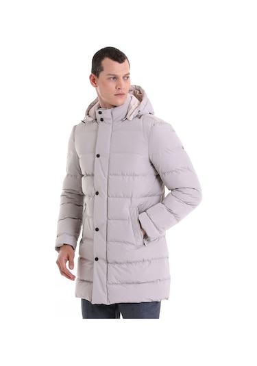 Hatemoğlu Taş Slim Fit Hakim Yaka Kapüşonlu Kaban Taş