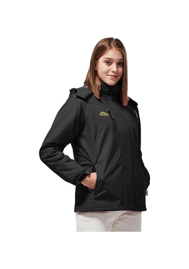 Kadın Dış Mekan Çift Katmanlı Kadife Ve Kalınlaştırma Ceketi Siyah Siyah