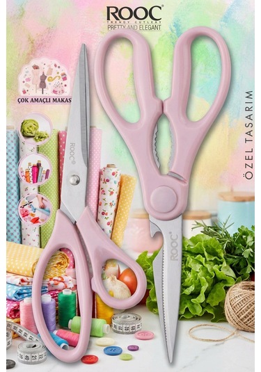 Makri Home 2'li Çok Amaçlı Makas Seti Büyük Boy Pembe, 23 Cm