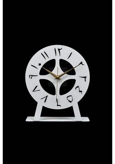 Arabic Model Metal Lazer Kesim Akar Sessiz Mekanizmalı Masa Saati Beyaz