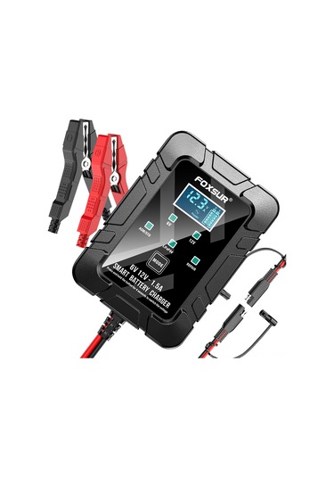 Ranyeek Foxsur Akıllı Akü Şarj Cihazı 6v/12v 4-30ah Otomobil Motosiklet Lcd Ekranlı Tam Otomatik Bakım Sistemi Siyah Eu Standartlı