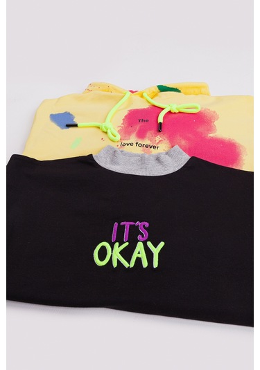 Kız Çocuk 2'li Paket Basic Sweatshirt Siyah