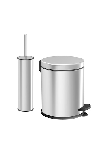 Banyo Seti 2'li Paslanmaz 3l Çöp Kovası + Klozet Fırçası Kolay Temizlik Krom