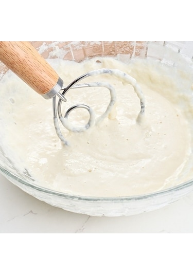 Fastbuy 13 İnç Ahşap Saplı Un Mikseri, Paslanmaz Çelik Karıştırıcı, Bobin Çırpma Teli, 3 Bölge Karıştırma Aleti Diğer