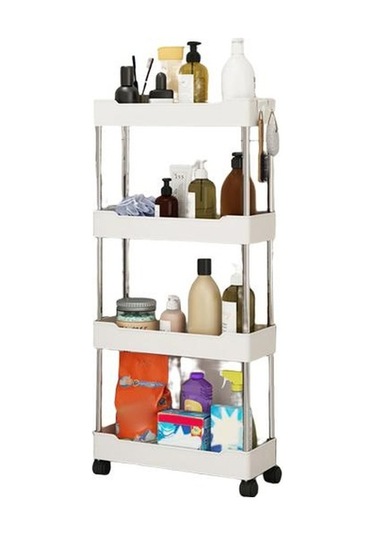 Jms Beyaz Dört Katmanlı Depolama Rafı Bağımsız Güçlü Yük Taşıyan Kullanışlı Mutfak Ayaklı B