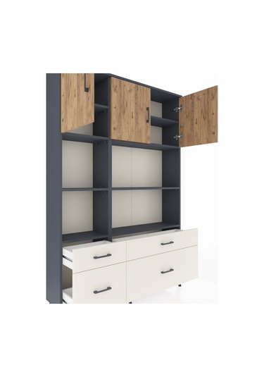 Arges Dolap 8 Raflı 4 Çekmeceli 3 Kapaklı 132x30x195 Antrasit... Antrasit