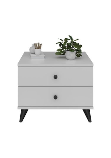 Simple Komodin 2 Çekmeceli 60x44x48 Beyaz Beyaz