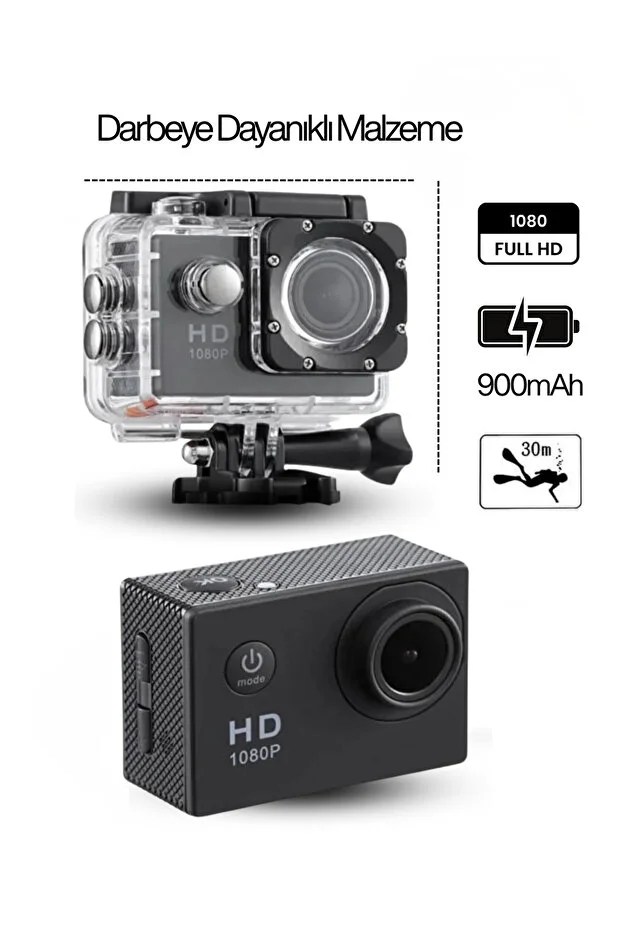1080p Su Geçirmez Aksiyon Kamerası Maceralarınızı Ölümsüzleştirin - Sd Kart Hedıyelı Siyah