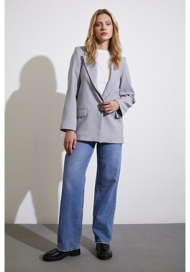 Never More Tek Düğmeli Blazer Ceket Gri Gri