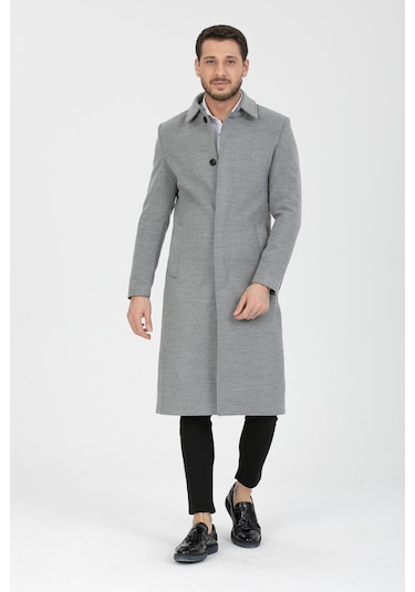 Erkek Açık Gri Dar Kesim Uzun Kaşe Gömlek Yaka Palto & Kaban Açık Gri Erkek Açık Gri Dar Kesim Uzun Kaşe Gömlek Yaka Palto & Kaban Açık Gri