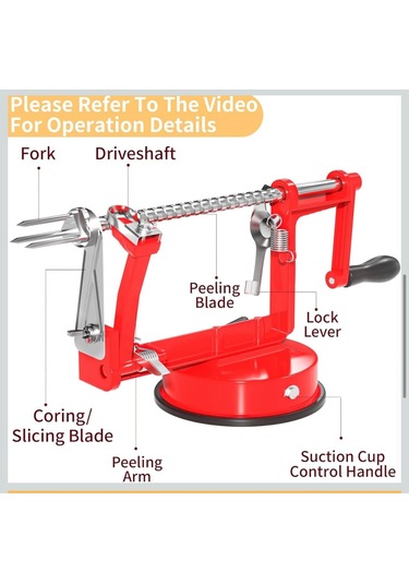 3 Ü 1 Arada Çok Fonksiyonlu Meyve Aleti, Güçlü Emici Taban Ve Paslanmaz Çelik Bıçaklar Kırmızı