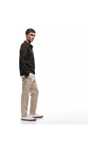 Koton Cep Detaylı Pamuklu Straight Fit Beli Bağcıklı Gabardin Pantolon Bej 6wam40045hw Ekru