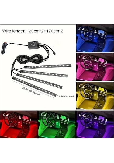 48 Led Araç İçi Ayak Altı Led Işık Kumandalı Müziğe Duyarlı Çakmaklık Girişli Çok Renkli Araç İçi Aydınlatma 1 Adet