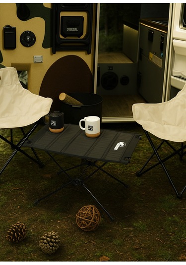 Urban Badger Gaia Teleskopik Ayaklı Katlanır Kumaş Kamp Masası, Motosiklet Çantası Uyumlu Siyah