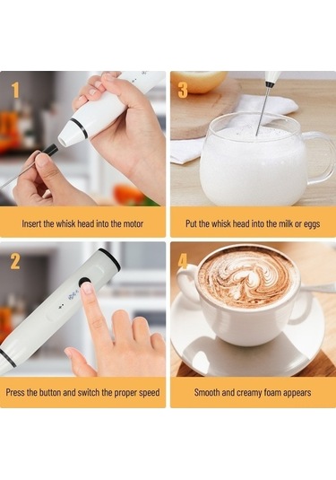 Ulzyvf Elektrikli Taşınabilir Yumurta Çırpıcı & Süt Köpürtücü, 3 Hız, 2 Çelik Çırpıcı, Beyaz, Cappuccino/latte İçin Beyaz