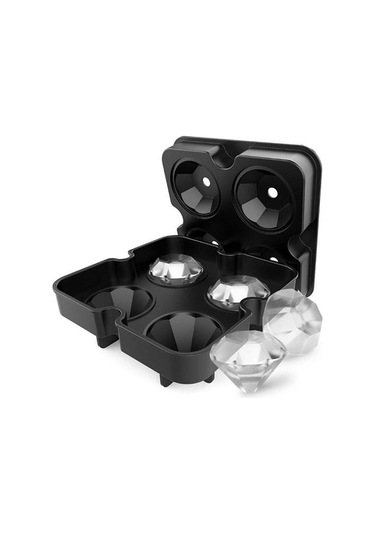 Konesam Gıda Grubu Silikon Buz Kalıbı, 4 Delikli Elmas Şekilli, Siyah, Whiskey İçin İdeal, Güvenli Kullanım Çok Renkli