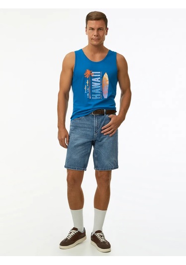 Oodji Baskılı Pamuklu Atlet 228792761 Mavi