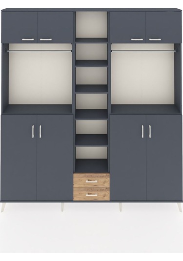 Arges Dolap 14 Raflı 2 Çekmeceli 2 Askılı 220x30x243 Antrasit-antrasit/çam Antrasıt/atlas Çam