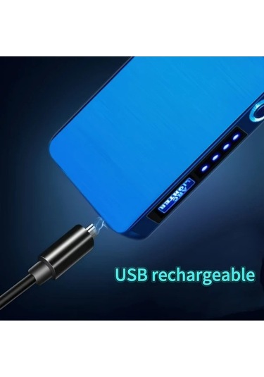Trendooze Gaojunshop01 Mavi Usb Şarjlı Çift Ark Çakmak, Hediye Seçimi Mavi