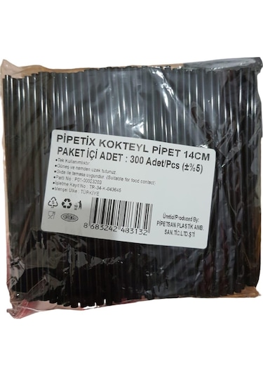 Selanikli Kıl Pipet Çap:4 Mm Boy:14 Cm Paket:300 Lü Siyah İnce Pipet