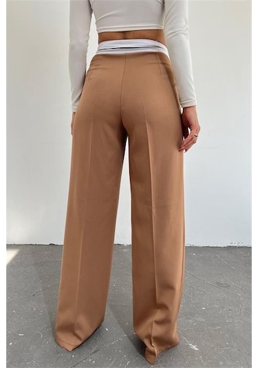 Neşeli Butik Kadın Camel Palazzo Cepli Pantolon Qns037 Camel