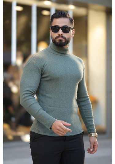 Ribac 3'lü Paket Erkek Boğazlı Balıkçı Triko Kazak Bej-bordo-haki Çok Renkli