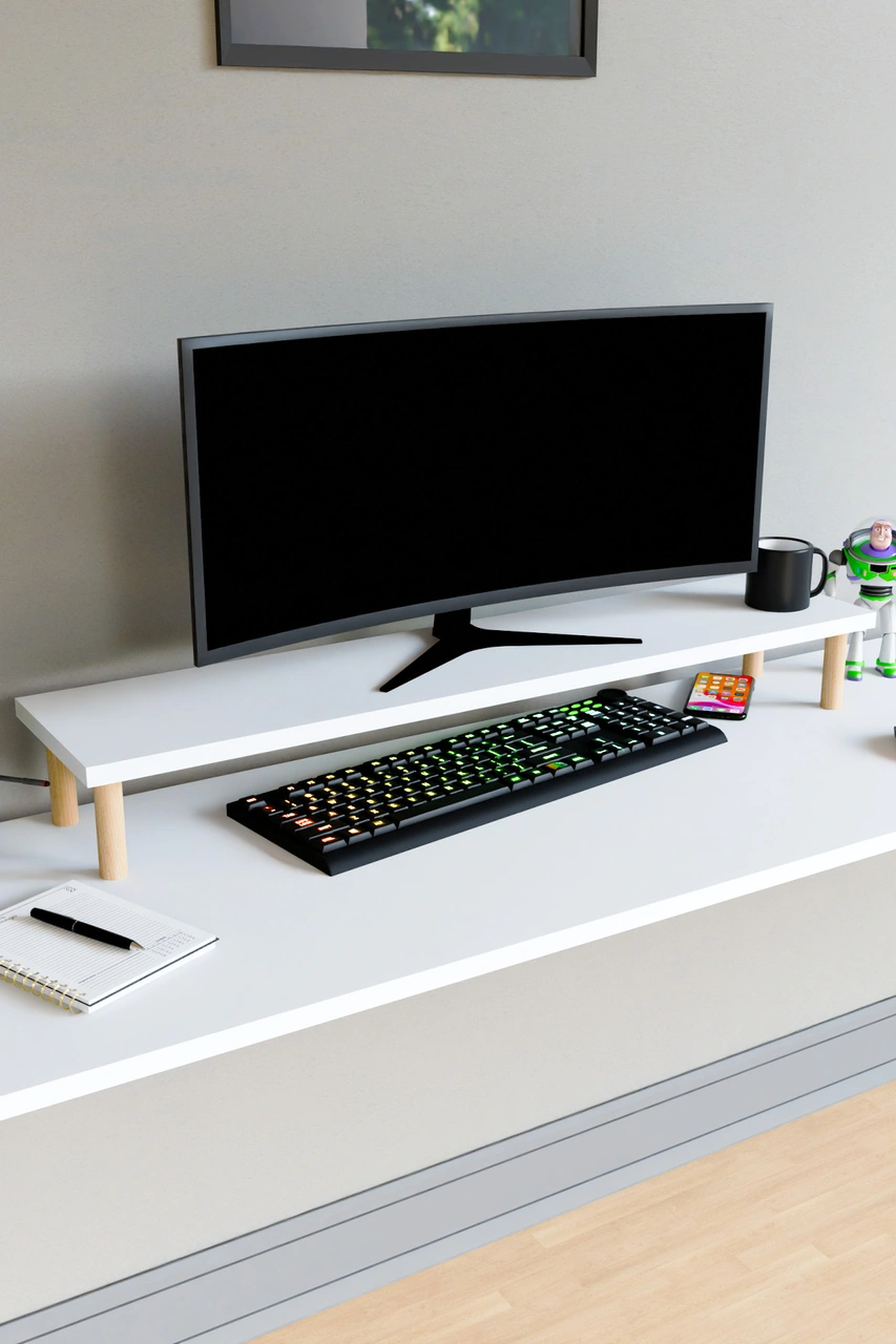 Moyo Monitör Yükseltici, Ekran Yükseltici, Masa Üstü Organizer Beyaz